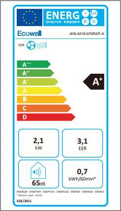 Etichetta energetica Ecowell condizionatore d'aria mobile, ECO-CON 7000