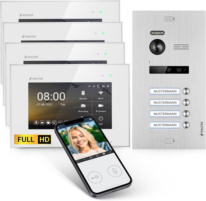 Actual product image Balter EVO-HD Video Türsprechanlage mit App-Steuerung für 4 Familienhaus (Cable, App)