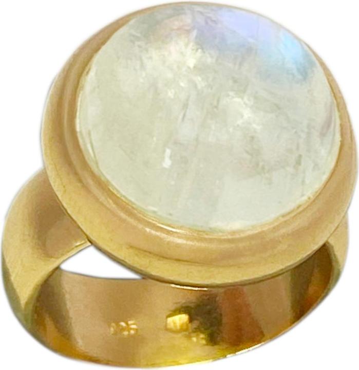 Steinkult Sterling Silber Ring, mit 18 Kt. Gold veredelt "Regenbogen Mondstein"