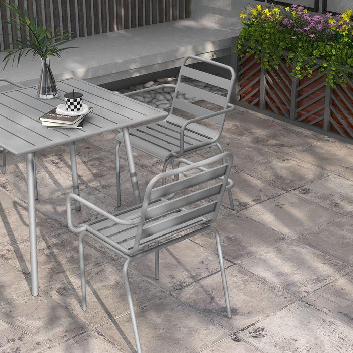 Immagine prodotto Swisshandel24 Set di mobili da giardino Tavolo da pranzo 4 sedie impilabili Acciaio grigio chiaro (80 cm)