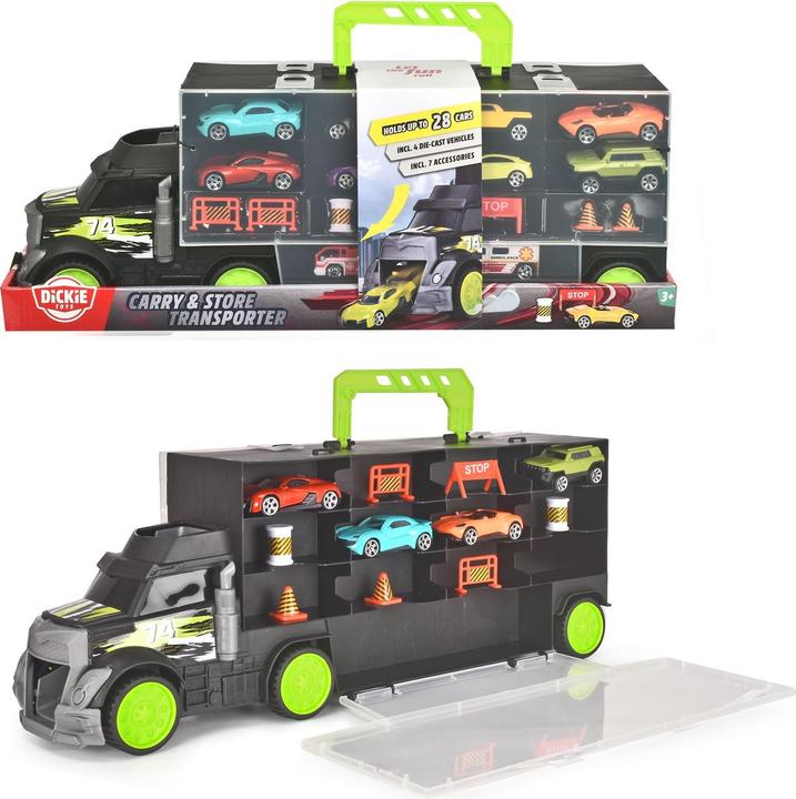 Productafbeelding Dickie Transporter met 4 auto's en gegoten accessoires