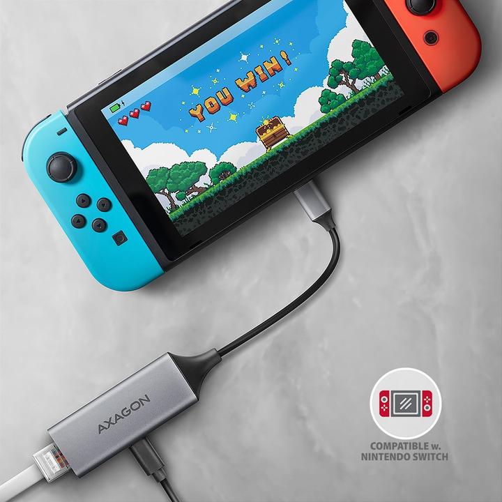 Produktbild Axagon ADE-TXPD, USB-C 3.2 Gen 1 - Gigabit Ethernet síťová karta, Asix AX88179, PD, auto instal (USB-C, RJ45 (1x))