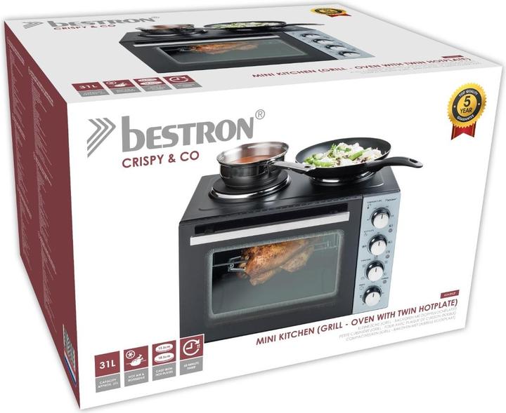 Image du produit Bestron Petite cuisine (gril - four avec double plaque de cuisson) avec tournebroche et fonction de