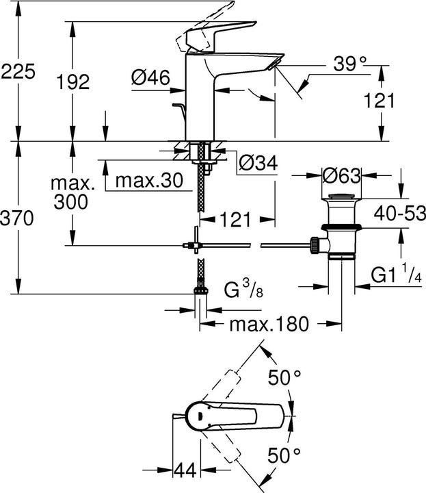 Produktbild Grohe Start QuickFix Lavaboarmatur, Zugstange-Ablauf, M-Size, Chrom