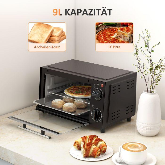 Produktbild Swisshandel24 Minibackofen 9L Mini Ofen mit Backblech, Grillrost, 100 °C-230 °C Edelstahl, schwarz