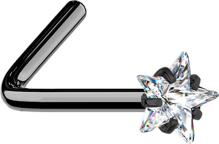Produktbild Star Piercing Nasenstecker gewinkelt schwarz Kristallstern silber gefasst (Chirurgenstahl 316L, ohne Messing)