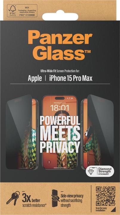 Immagine prodotto PanzerGlass Proteggi schermo privacy Ultra-Wide Fit (1 Pezzo/i, Apple iPhone 15 Pro Max)