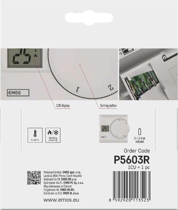 Immagine prodotto Emos Termostato ambiente P5603R, manuale, cablato