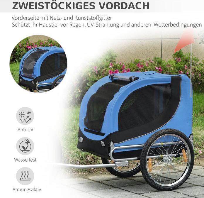 Produktbild Swisshandel24 Hundeanhänger Fahrradanhänger Hundetransporter Hunde Fahrrad Anhänger Blau+Schwarz 130 x 73 x 90 cm