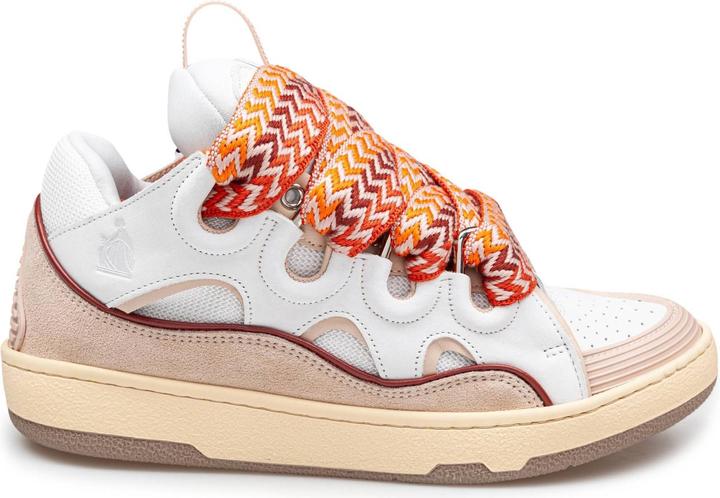 Lanvin curb sneakers in white and peach leather (42)