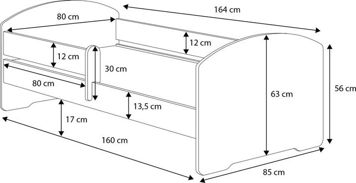 Actual product image ADRK Furniture Bed with Mattress and Railing PEPE SLEEPING PRINCESS 160x80 (160 x 80 cm)