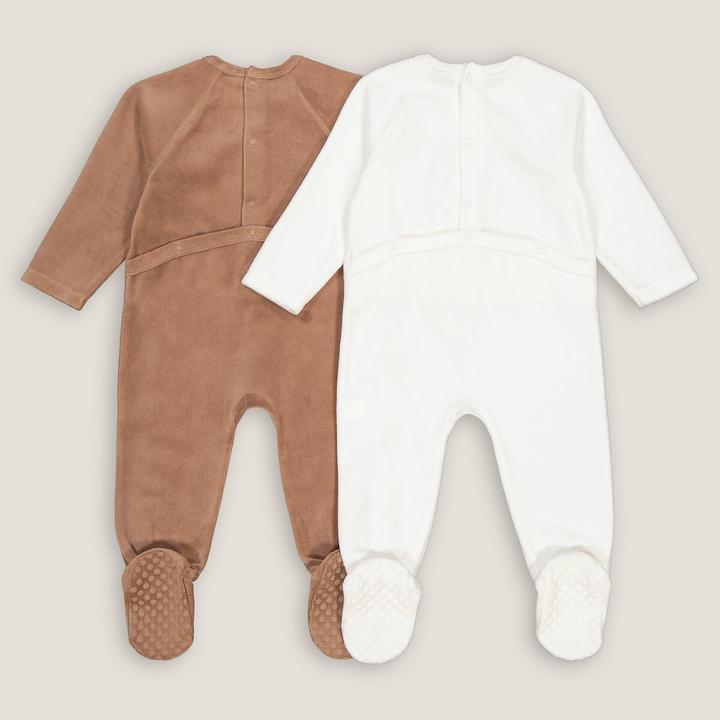 Image du produit La Redoute Collections Lot de 2 grenouillères en velours avec ourson (74)