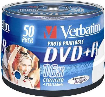 Actual product image Verbatim DVD+R, 16x, 4.7GB, 50 spindle, printable (50 x)