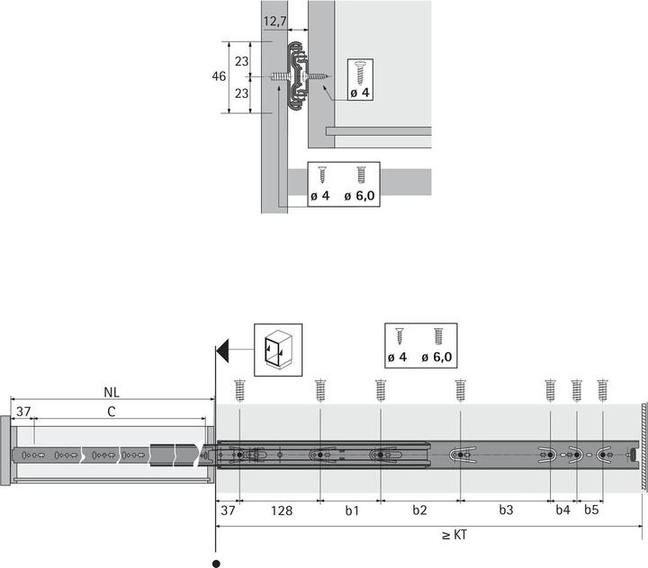 Image du produit Hettich Coulisse à billes KA 5632 Acier galvanisé Longueur nominale 500 mm 45 kg