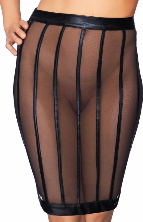 7 Heaven Wetlook and Mesh Striped Pencil Skirt