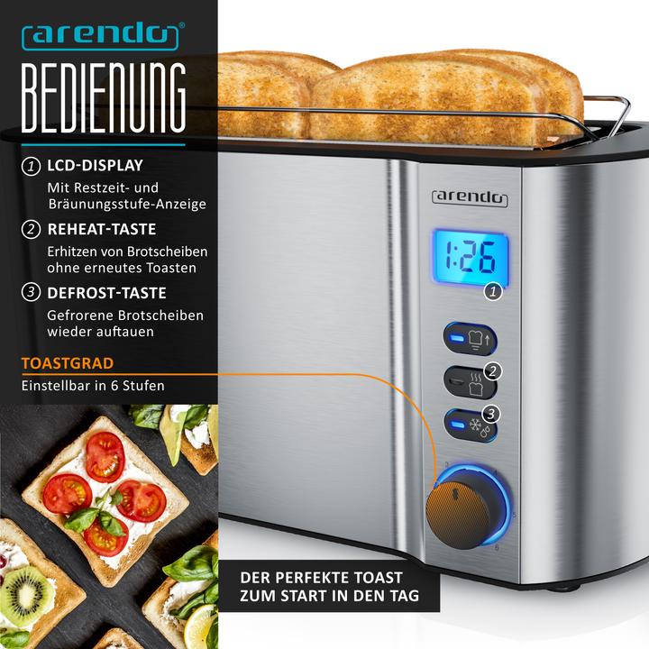 Image du produit Arendo Ensemble petit-déjeuner, grille-pain 4 tranches avec grille à brioches et cuiseur à oeufs pour 8