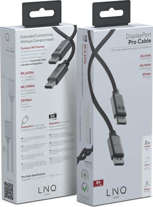 Produktbild LINQ Connects DisplayPort Stecker -> DisplayPort Stecker LQ48025 grey (2 m, DisplayPort)
