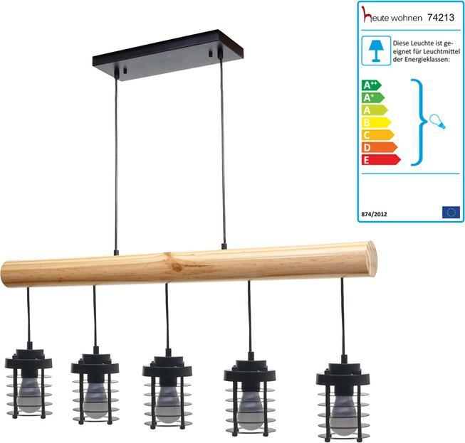 Actual product image Swisshandel24 Hanging Lamp, Industrial Vintage Solid Wood Metal Black - 5 Cage Lamp Shades (E27)
