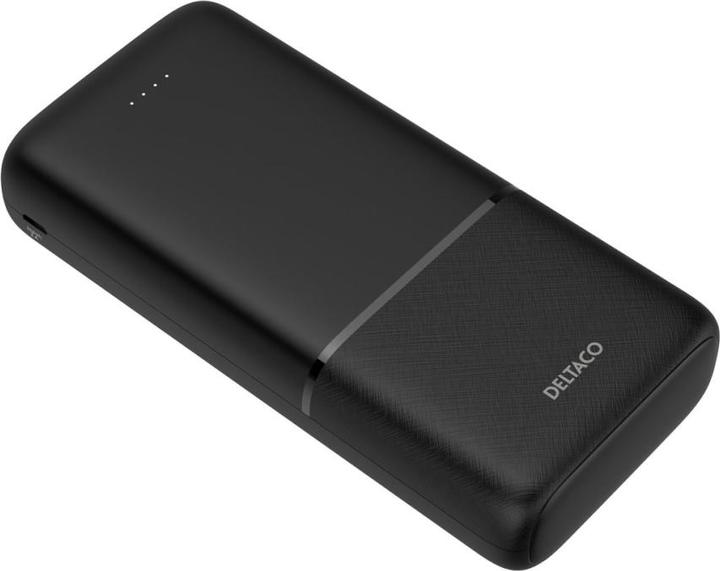 Productafbeelding Deltaco Powerbank met snelladen, 3 poorten, 2x USB-A 18W, 1x USB-C PD 20W, 20.000 mAh zwart (20000 mAh, 20 W)