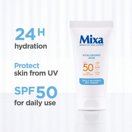 Immagine prodotto Mixa Crema all'acido ialuronico quotidianamente invisibile con SPF (Crema solare, SPF 50, 50 ml)