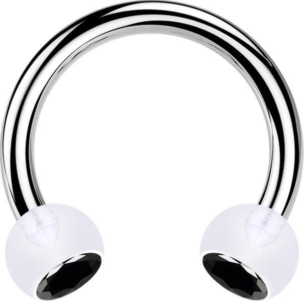 Immagine prodotto Star Piercing Micro Circular Barbell argento con due sfere in cristallo trasparente nero (senza ottone, Acciaio chirurgico 316L, Bioflex)