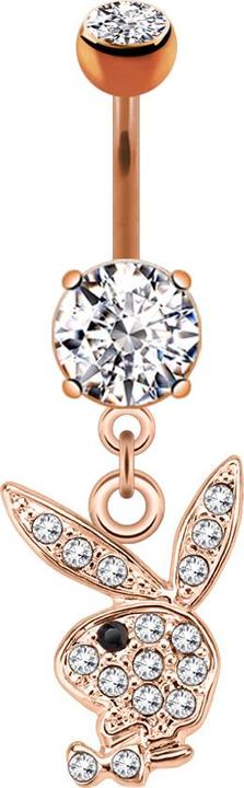 Star Piercing Banane rosegold mit Anhänger Playboy Bunny (Messing, Chirurgenstahl 316L)