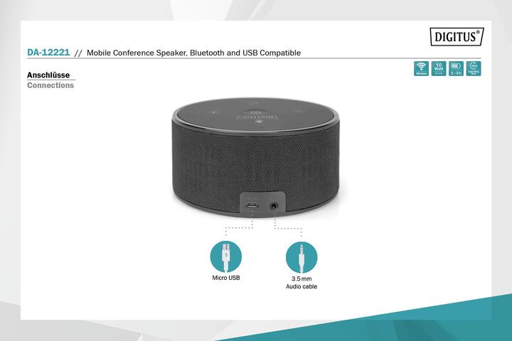 Produktbild Digitus Mobiler Konferenz-Lautsprecher, Bluetooth und USB kompatibel (10 h, Batteriebetrieb)