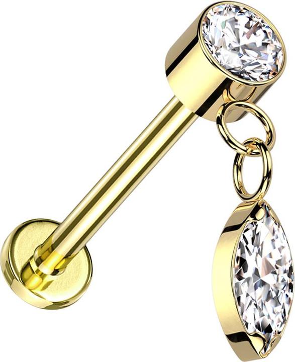 Star Piercing Micro Threadless Labret vergoldet Zylinder vergoldet Kristall silber Anhänger Ovaler Kristall silber (ohne Messing, Titan G23)