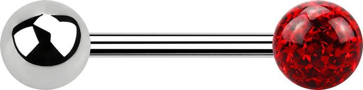 Actual product image Star Piercing Barbell silver with ball and crystal ball red epoxy protective layer (Surgical steel 316L, without brass)