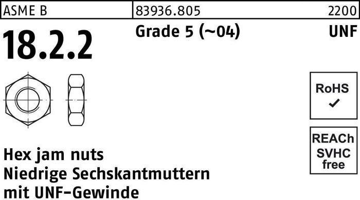 Actual product image Hexagon nut R 83936 w.UNF thread low 1/2 Grade 5 (04) (UNF10-32)