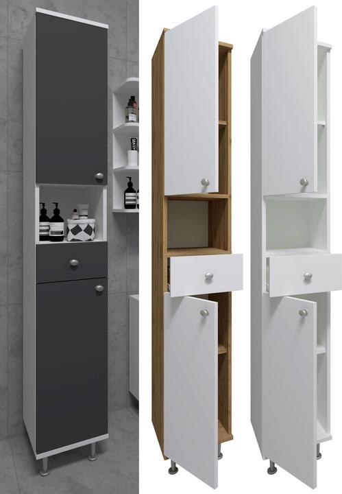 Actual product image VCM Wooden Bathroom Furniture Tall Cabinet Bathroom Cabinet Bathroom Drawer Shelf Nilosi (30 x 31 x 185 cm)