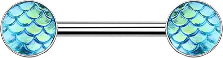 Produktbild Star Piercing Barbell silber mit Fischschuppen grün (Chirurgenstahl 316L)