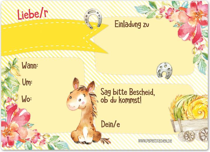 Actual product image Papierdrachen 12 invitation cards for birthday - horses (12 pcs.)