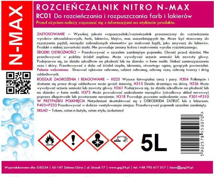 Nährwerte und Zutaten Gsg24 NITRO RC-01 N-MAX 5L thinner solvent