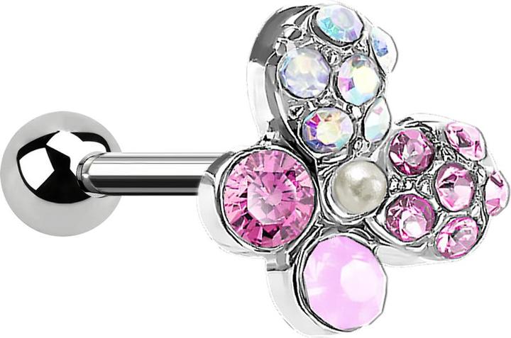 Produktbild Star Piercing Micro Barbell silber Schmetterling mit Kristallen (Chirurgenstahl 316L, Messing)
