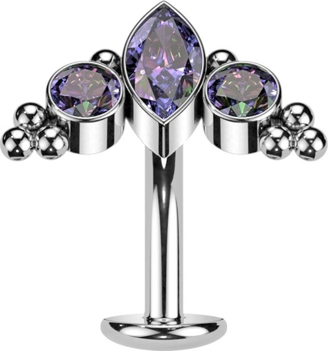 Immagine prodotto Hollywood Body Jewelry Threadless Labret-Stab Banane silber Ovaler Kristall dunkel multicolor und zwei Kristalle dunkel mul (Titanio)