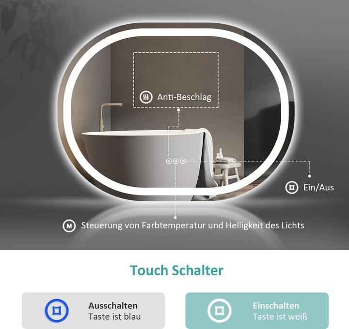 Actual product image Emke Bathroom Mirror With Lighting Φ70cm,Fog-Free, 3 Colour Temperatures (3000K-6500K)&Dimmable