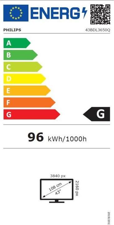 Energy Label Philips Signage Solution Q-Line 43BDL3650Q/00 (3840 x 2160 Pixels, 43")