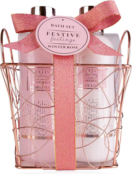 Accentra Geschenkset FESTIVE FEELINGS in eckigem Drahtkorb, Duft: Winter Rose