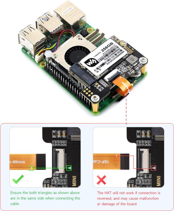 Actual product image WaveShare PCIe to M.2 Mini SSD Adapter for Raspberry Pi5