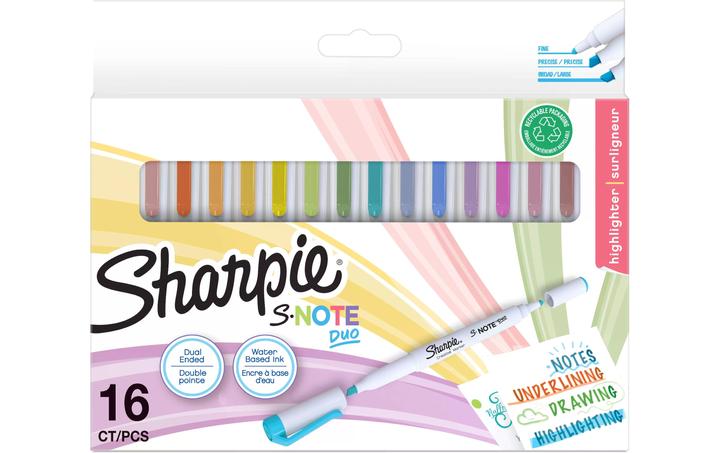 Produktbild Sharpie Textmarker S-Note DUO Keil- und Rundspitze 16er Blister (Mehrfarbig, 3.50 mm, 16 x)