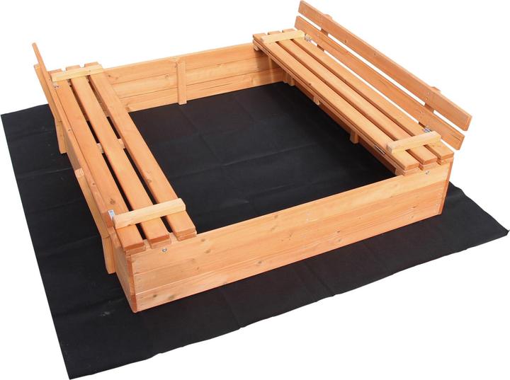 Actual product image Wiltec Sandpit with lid 2 benches 98x98x21cm Sandpit wooden sandbox fleece base