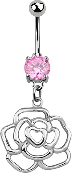 Produktbild Star Piercing Banane silber mit Anhänger Rose pink (ohne Messing, 925 Sterlingsilber, Chirurgenstahl 316L)