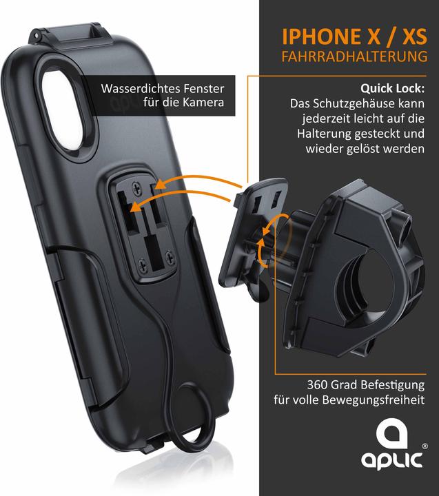 Produktbild Aplic Handy Halterung, Fahrradhalterung mit Schutzhülle für Iphone X & XS, Spritzwasserschutz