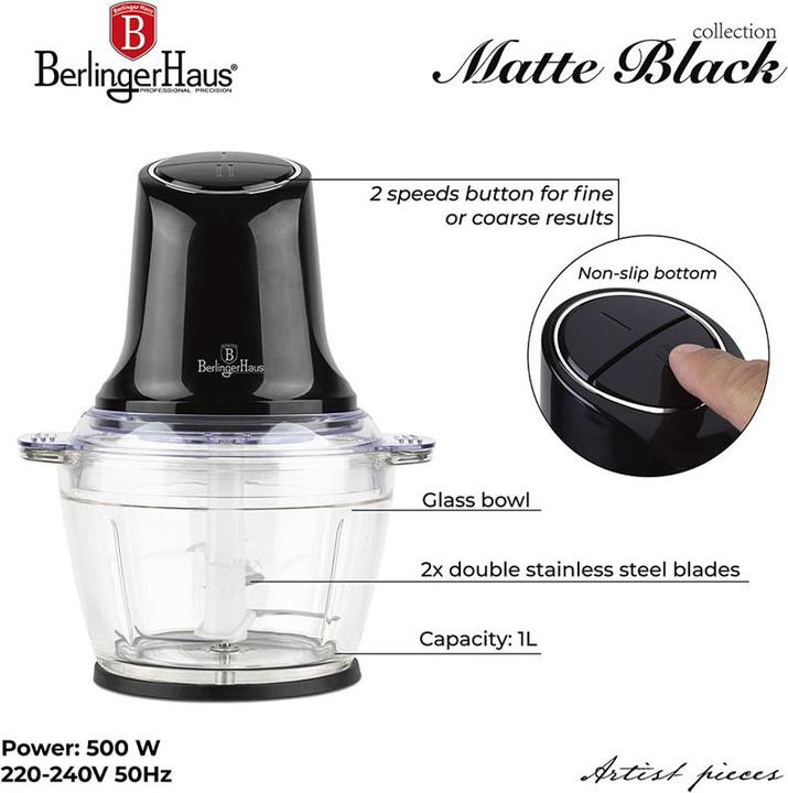 Immagine prodotto BerlingerHaus Haus Zerkleinerer 1 Liter Black Silver Collection (1000 ml, 500 W)