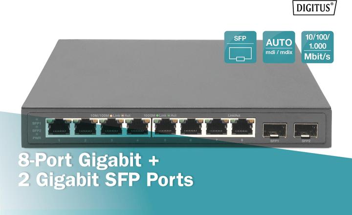 Actual product image Digitus 8-Port Gigabit + 2 Gigabit SFP Ethernet, Unmanaged Switch (8 Ports)