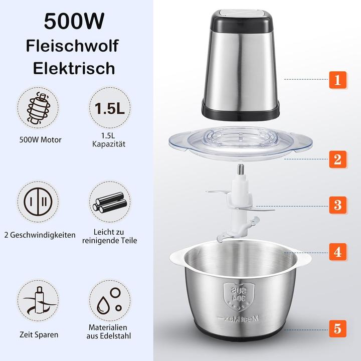 Actual product image Amzchef Fleischwolf mit 2 Geschwindigkeitsstufen (1500 ml, 500 W)