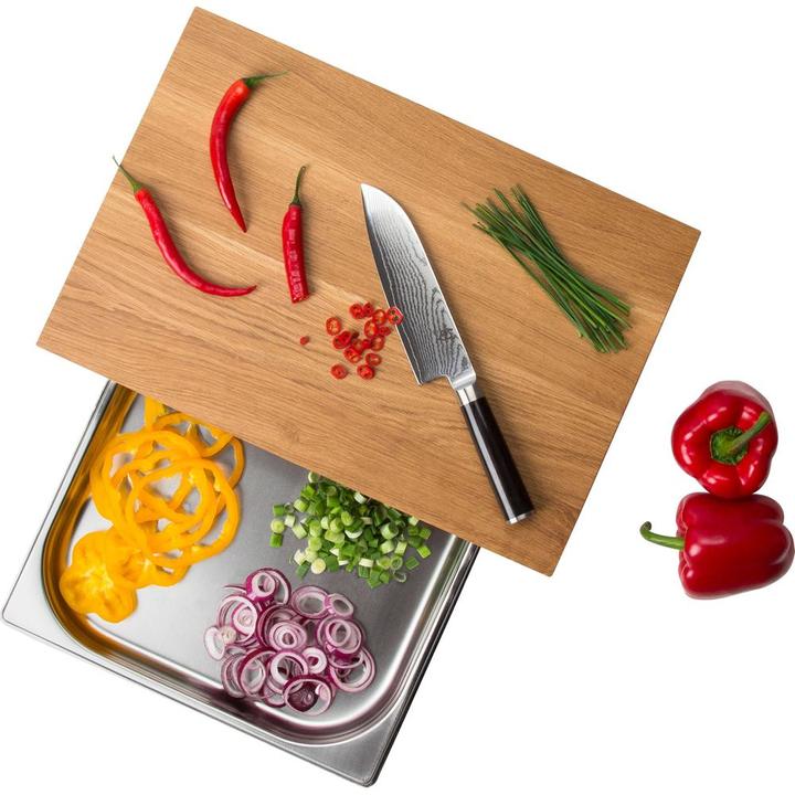 Actual product image Continenta Oak cutting board with stainless steel drawer, 39x27x6 cm