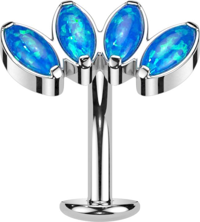 Image du produit Star Piercing Threadless Labret-Stab Banane silber Fächer mit vier Opale blau