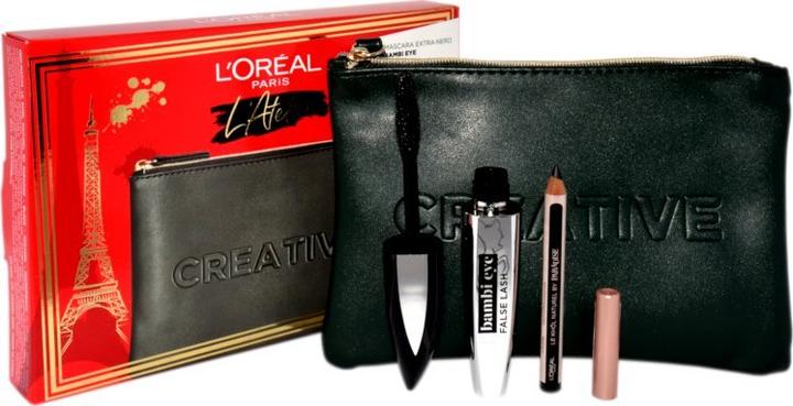 L'Oréal Paris LOreal Set (Mascara False Lash Bambi Eye Extra Black + Le Khol Midnight Black 101 + Pochette) (Make up set)